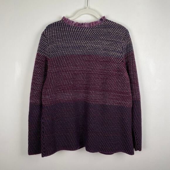 Chicos Marled Fringe Cardigan Sweater Purple Colorblock Metallic Knit Jacket XL - Picture 2 of 12